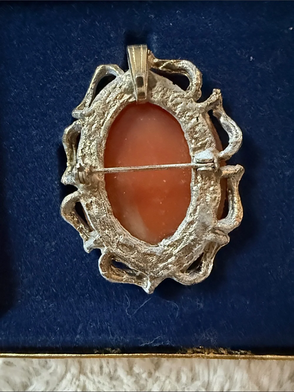 Avon Two-Tone Cameo Brooch in Cream and Brown with Silver-Tone Frame